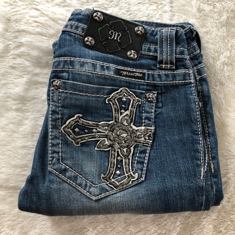 Miss Me Cross Design Bootcut Jeans